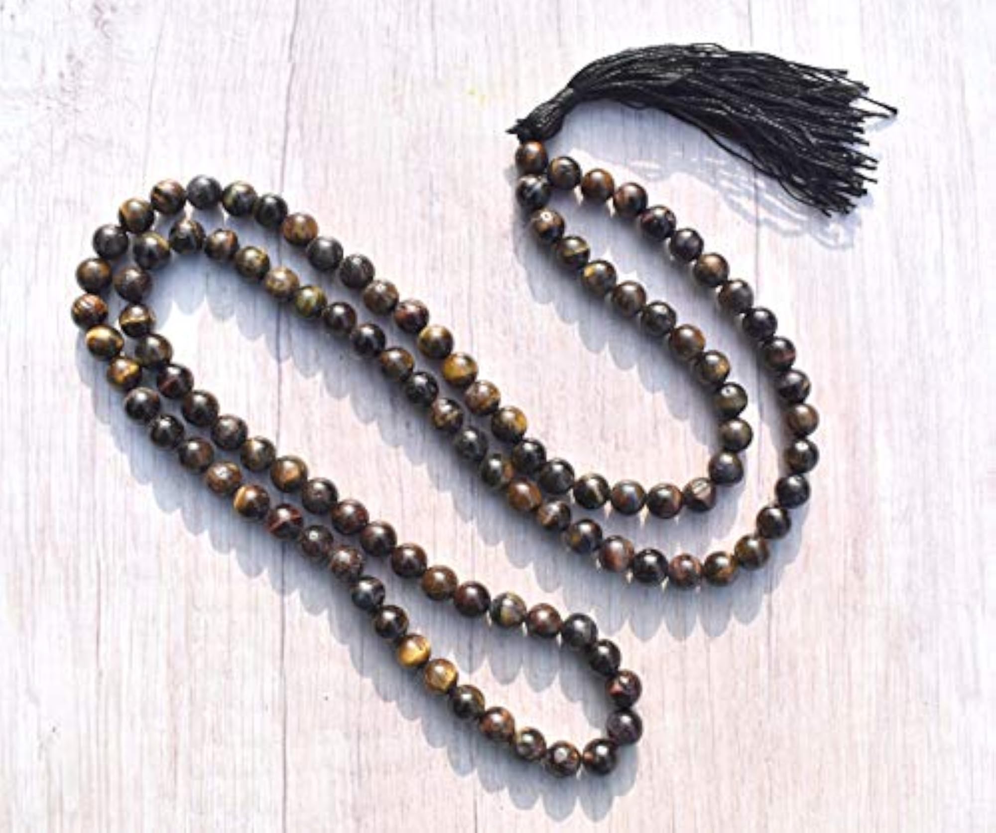 Natural Blue Tiger Eye Healing Crystal Mala, 34 Inch, 108 Beads